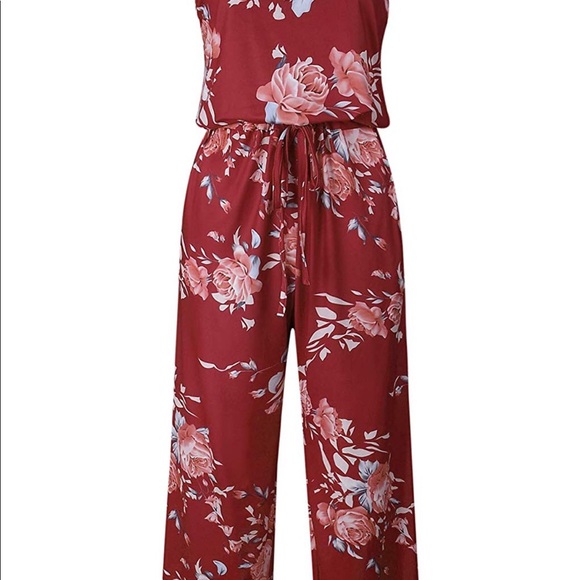Wine red floral jumpsuit - Picture 2 of 3